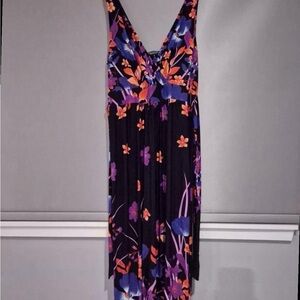 Floral V-Neck Maxi Dress - Black and Purple